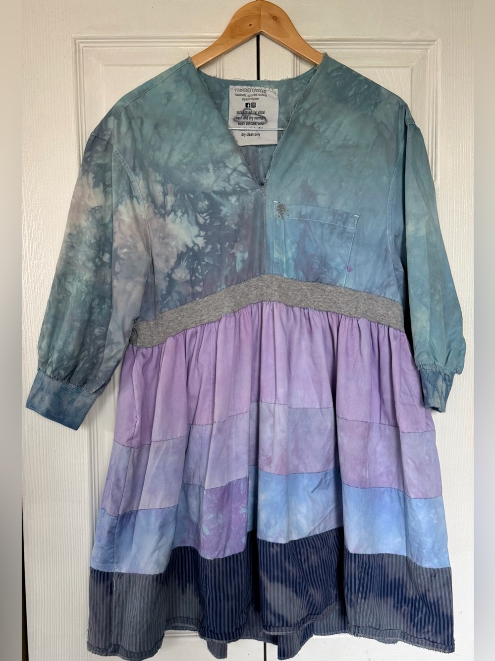 Painted Oyster Upcycled Tie Dye Patchwork Tiered Babydoll Dress Boho